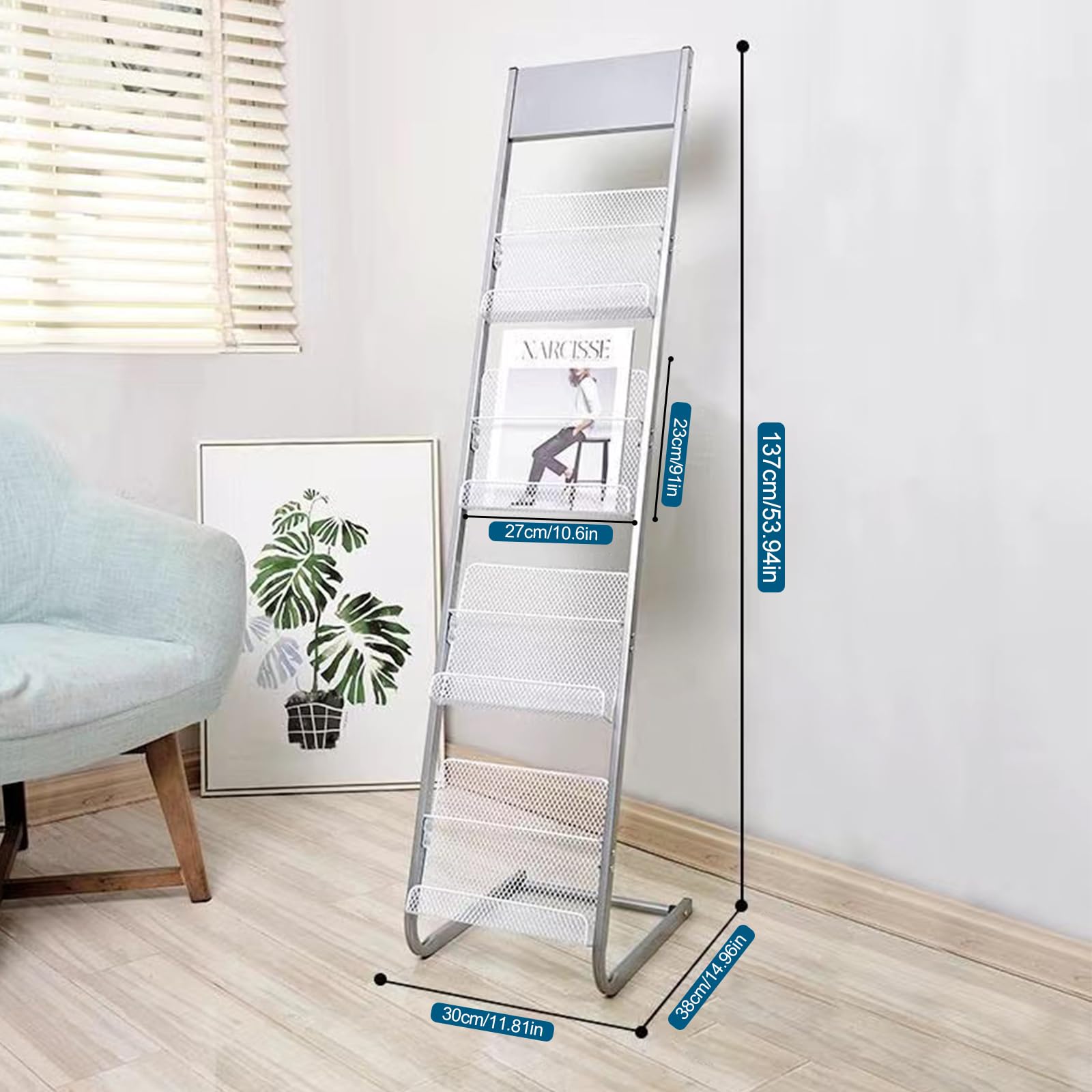 Whemyreat A4 Metal Brochure Stand - Floor-standing, on Wheels, Silver