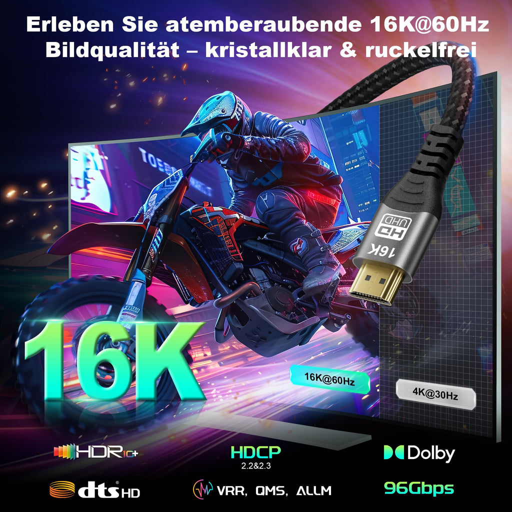 HDMI 2.2 Cable 2m Ultra High-Speed 16K 60Hz Compatible with PS5, Xbox and Others – Black