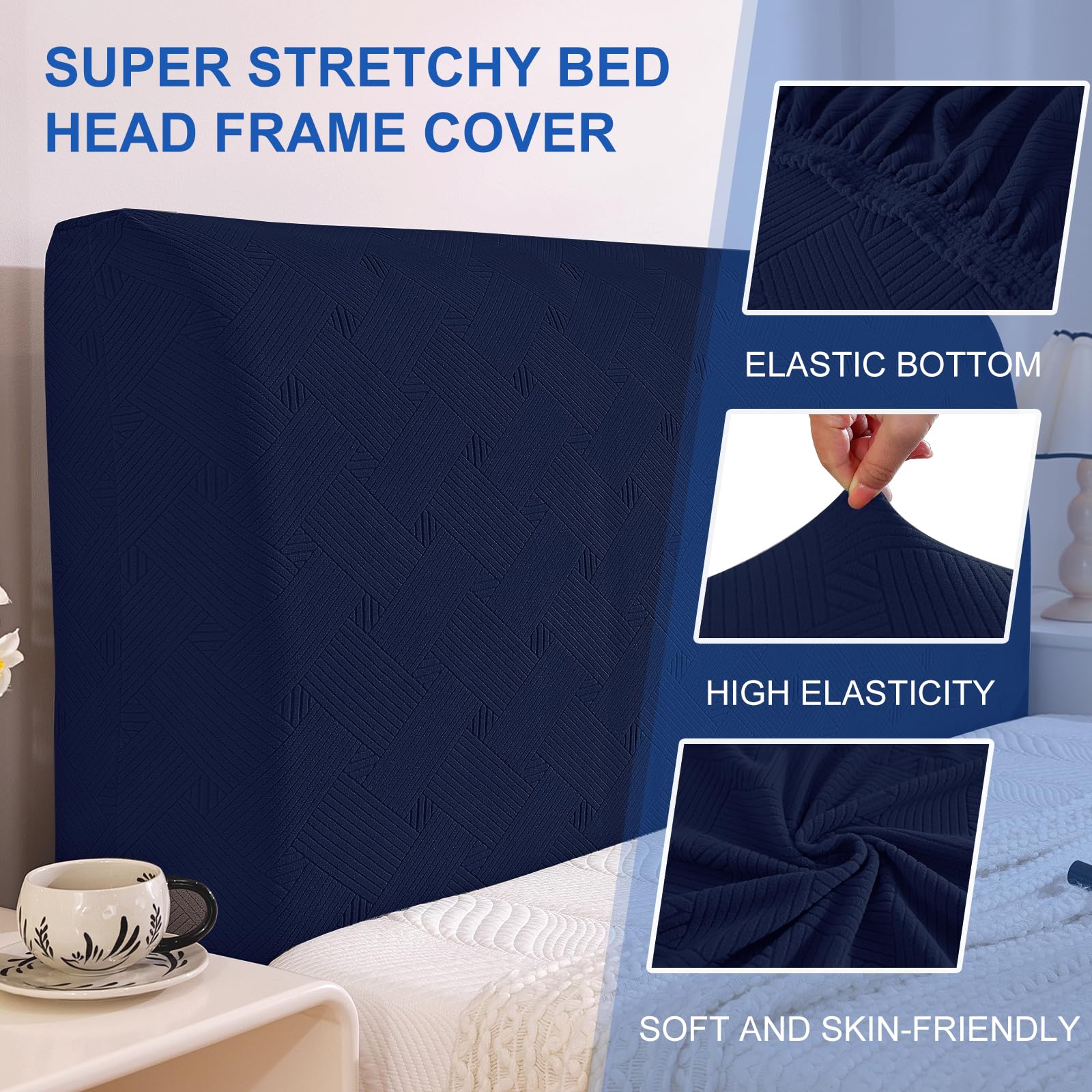 Bed Headboard Cover 120cm – Elastic, Dust Protection, Sample, Dark Blue