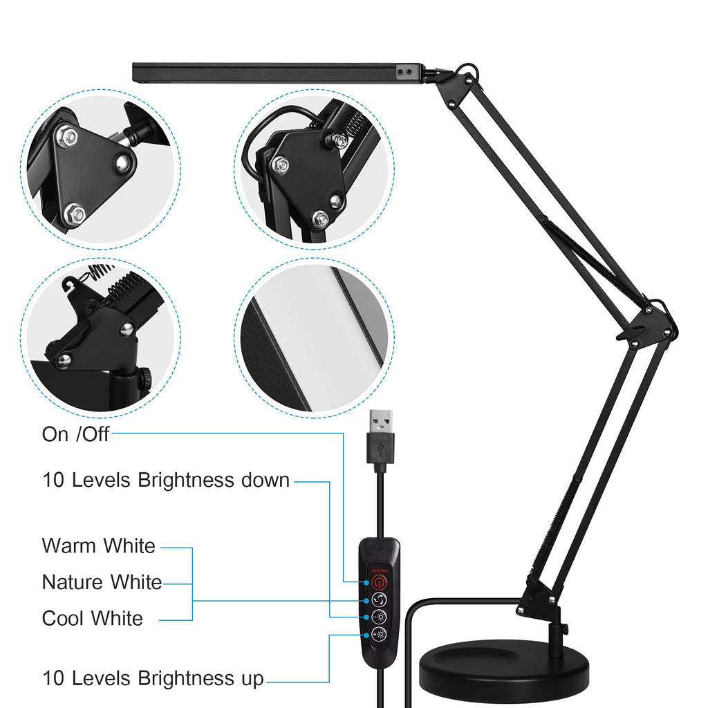 SKYLEO LED Desk Lamp with Clamp and Base – Black