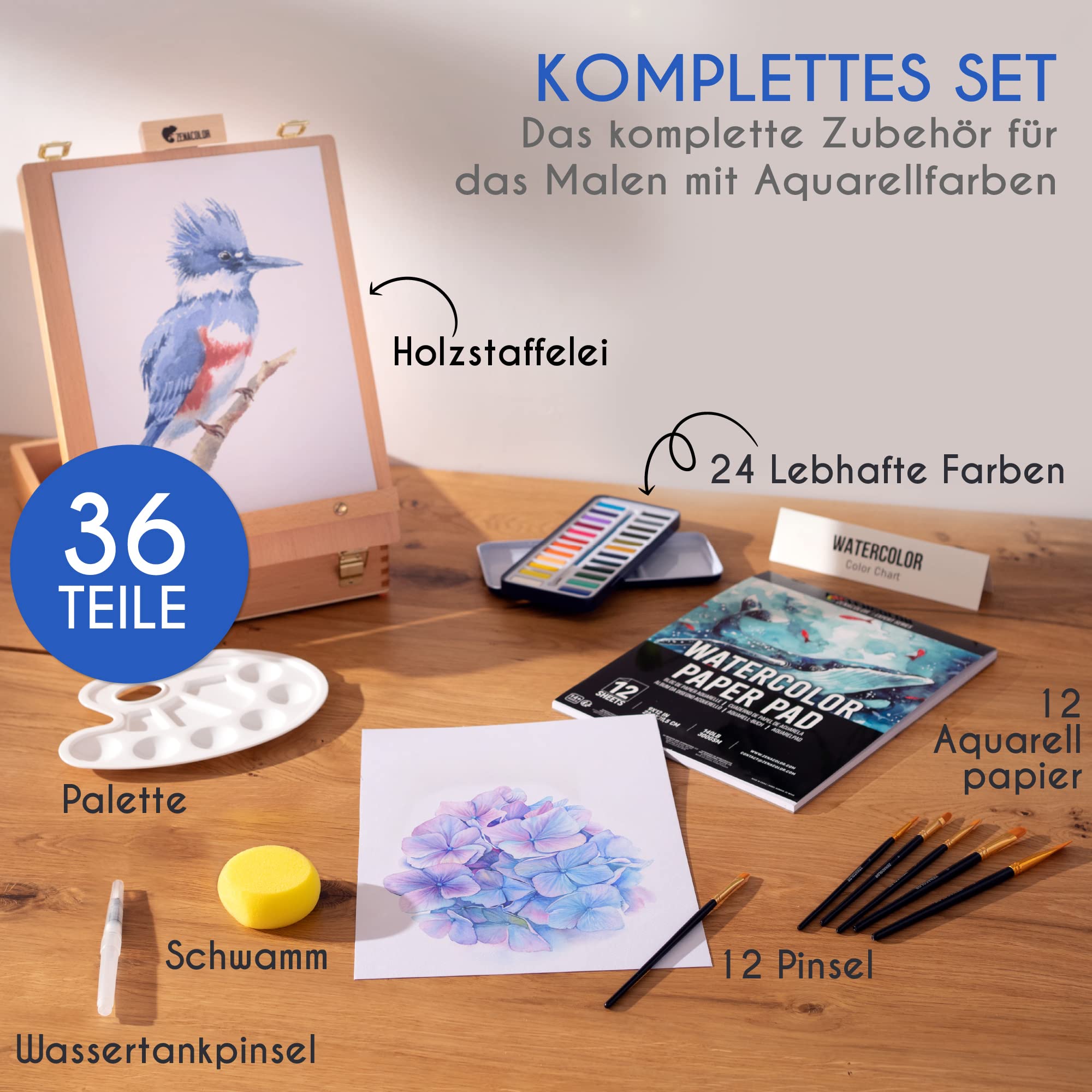 36-Piece Watercolor Paint Set with Gift Box and Easel – 24 Colors