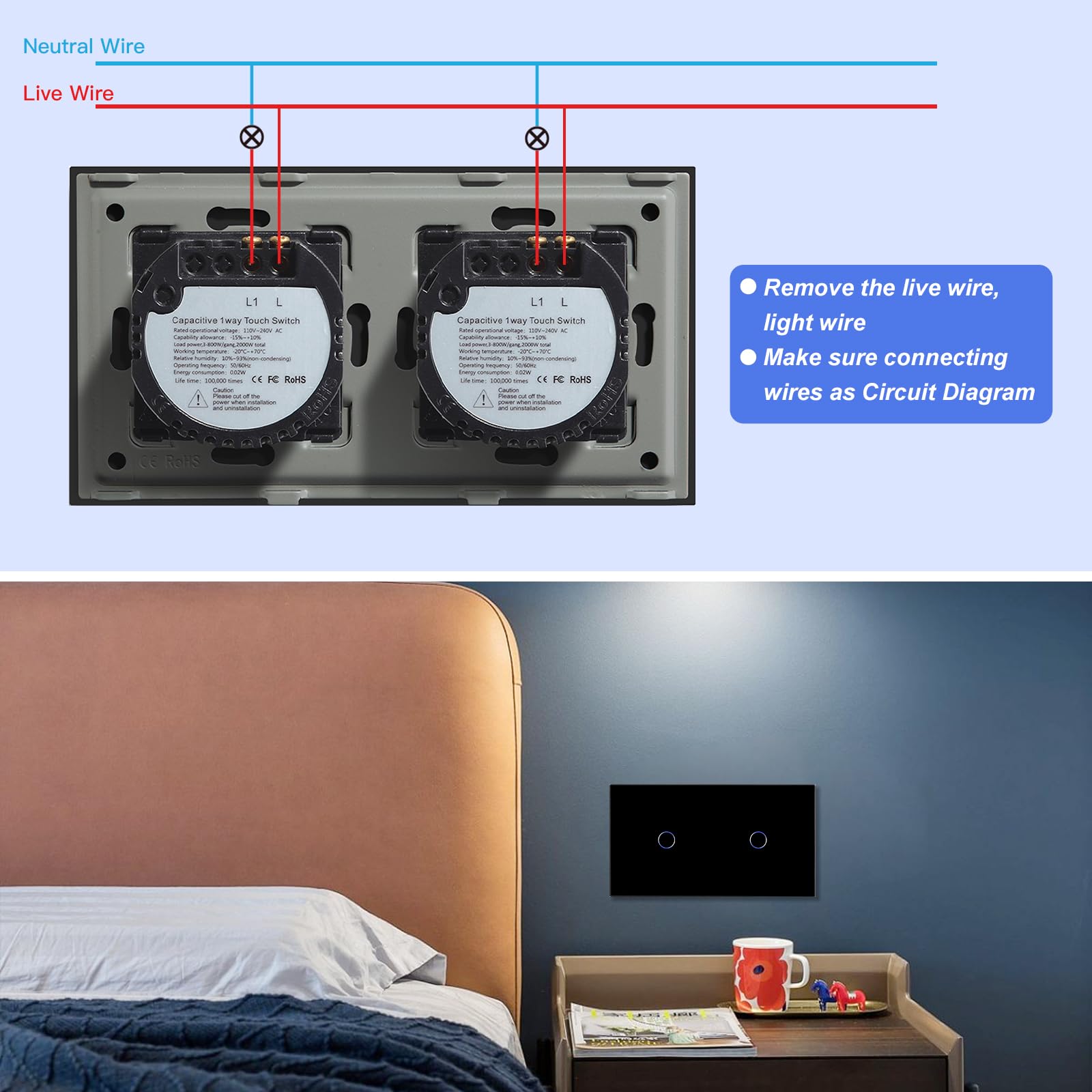 BSEED Smart ZigBee Double Light Switch – WiFi, Alexa, Google, Tuya – Grey