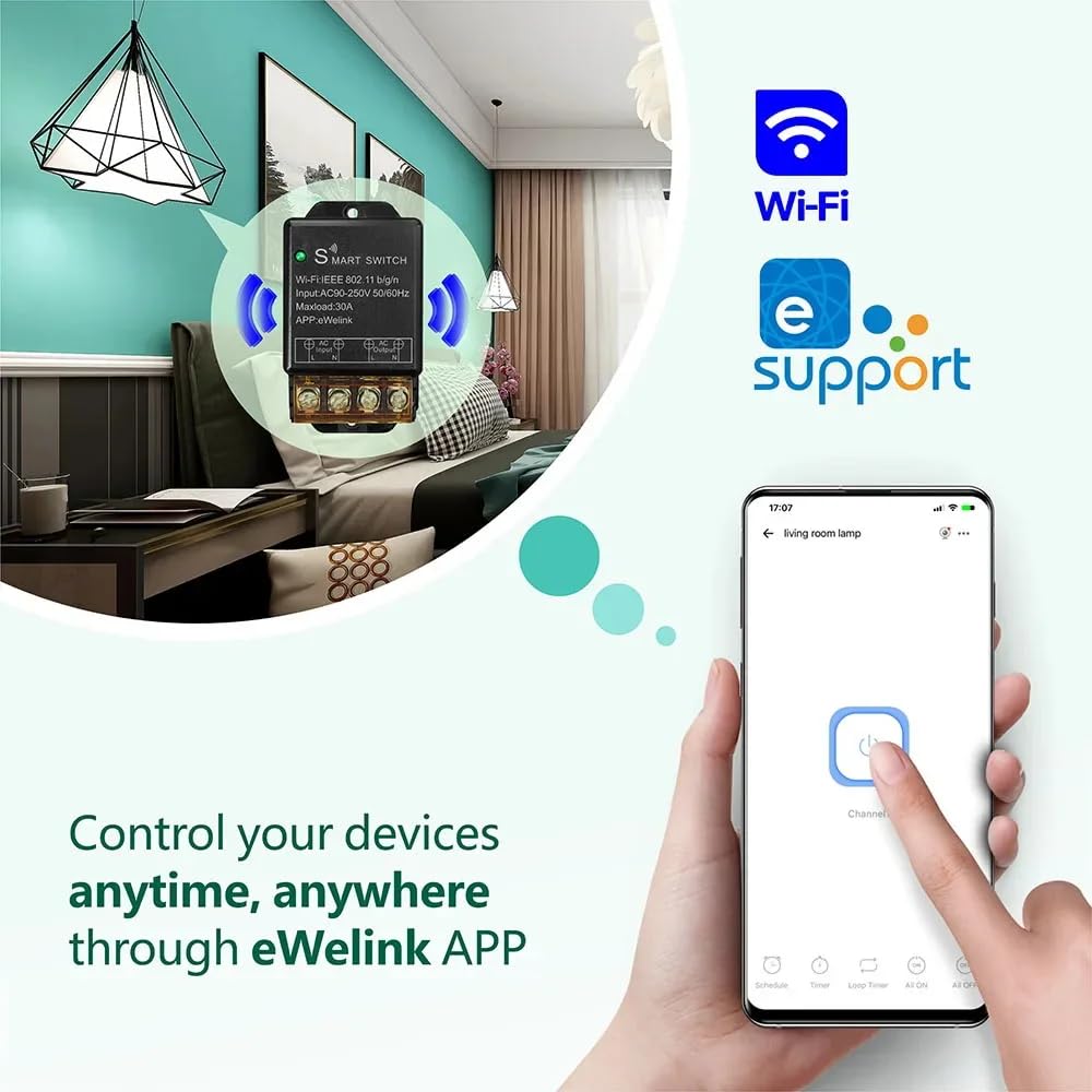 Moduł przekaźnika inteligentnego przełącznika WiFi 30A, sterowanie głosowe i timer zgodny z Alexą/Google Home