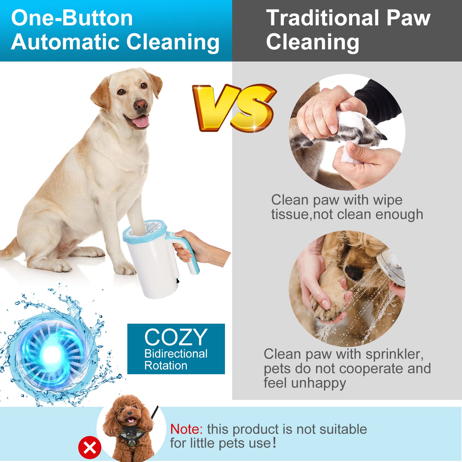 MYPIN Electric Dog Paw Cleaner, 2-in-1, Paw Washer with Soft Silicone Brush - Blue