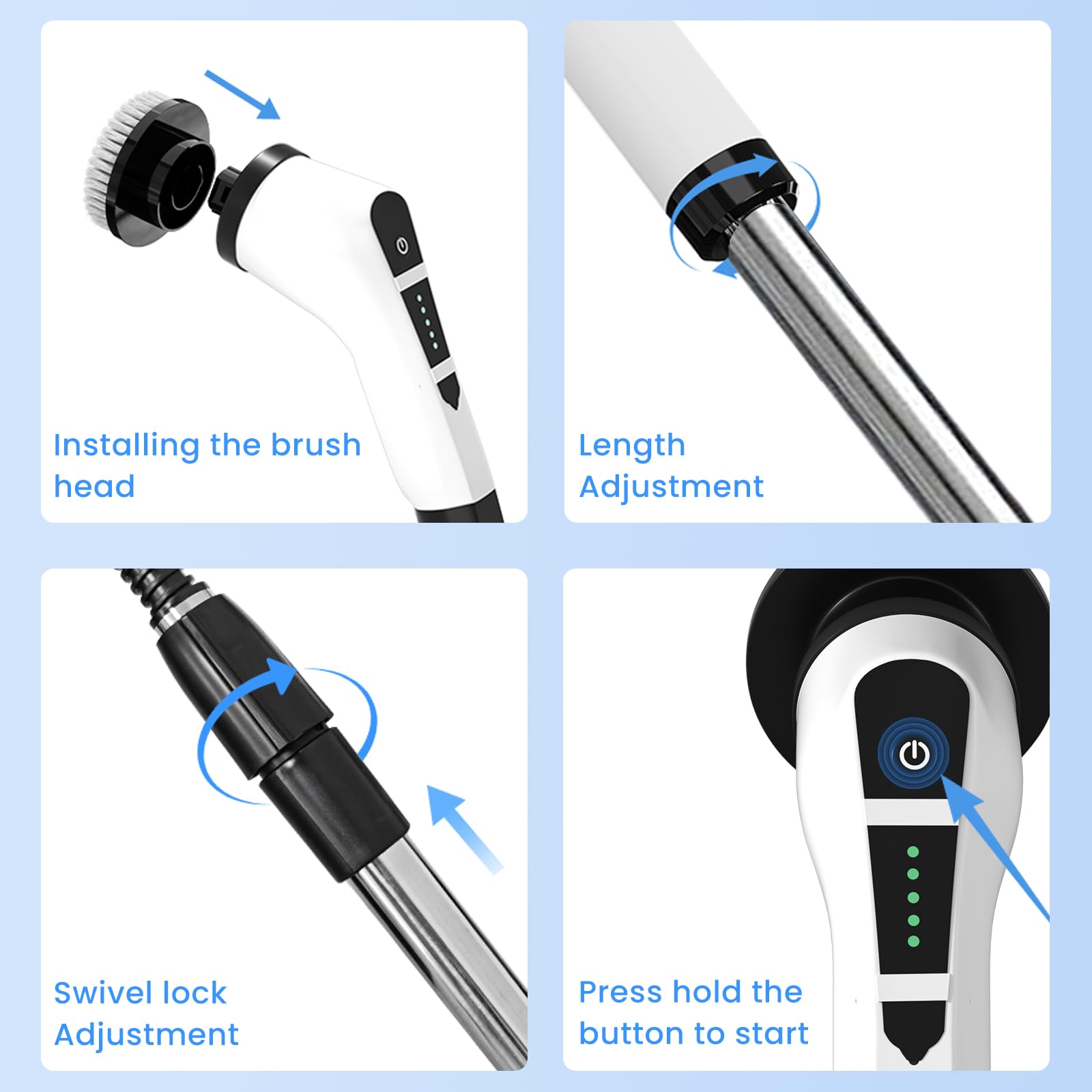 Electric Cleaning Brush with 9 Heads, Two-Speed Adjustment, Extendable Handle – Multifunctional