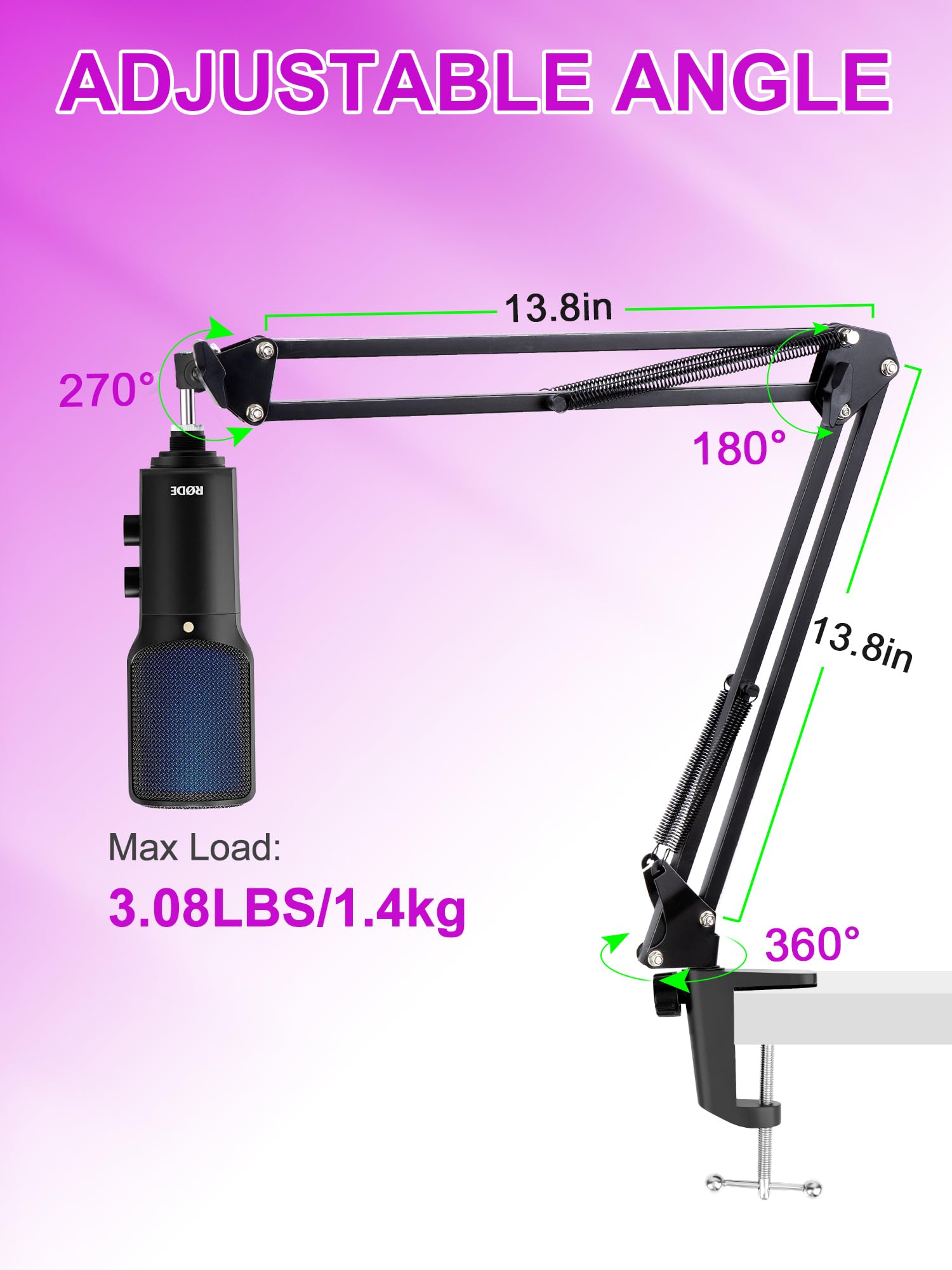 YOUSHARES Microphone Arm Stand for Rode NT-USB+ – Professional Podcast Stand