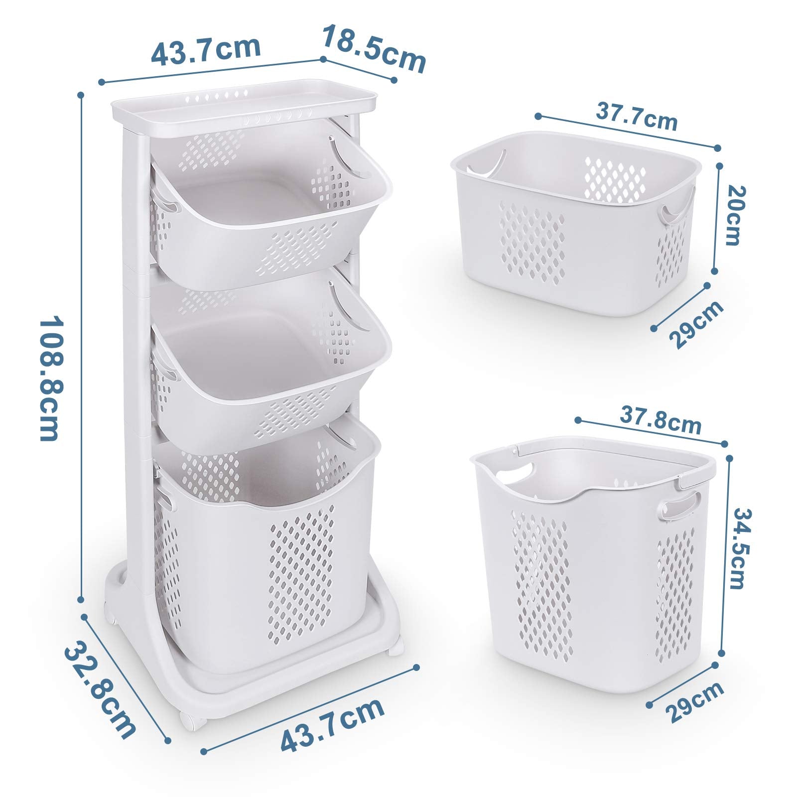 Yorbay Laundry Basket on Wheels - Tiered Sorter for Clothes and Toys