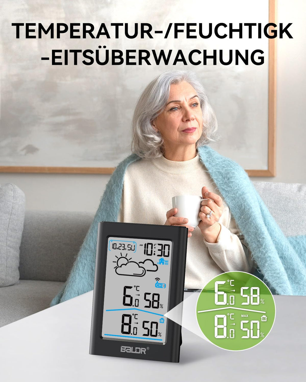 Wireless Weather Station Digital Clock DCF Indoor/Outdoor Thermometer – 3.7 inches