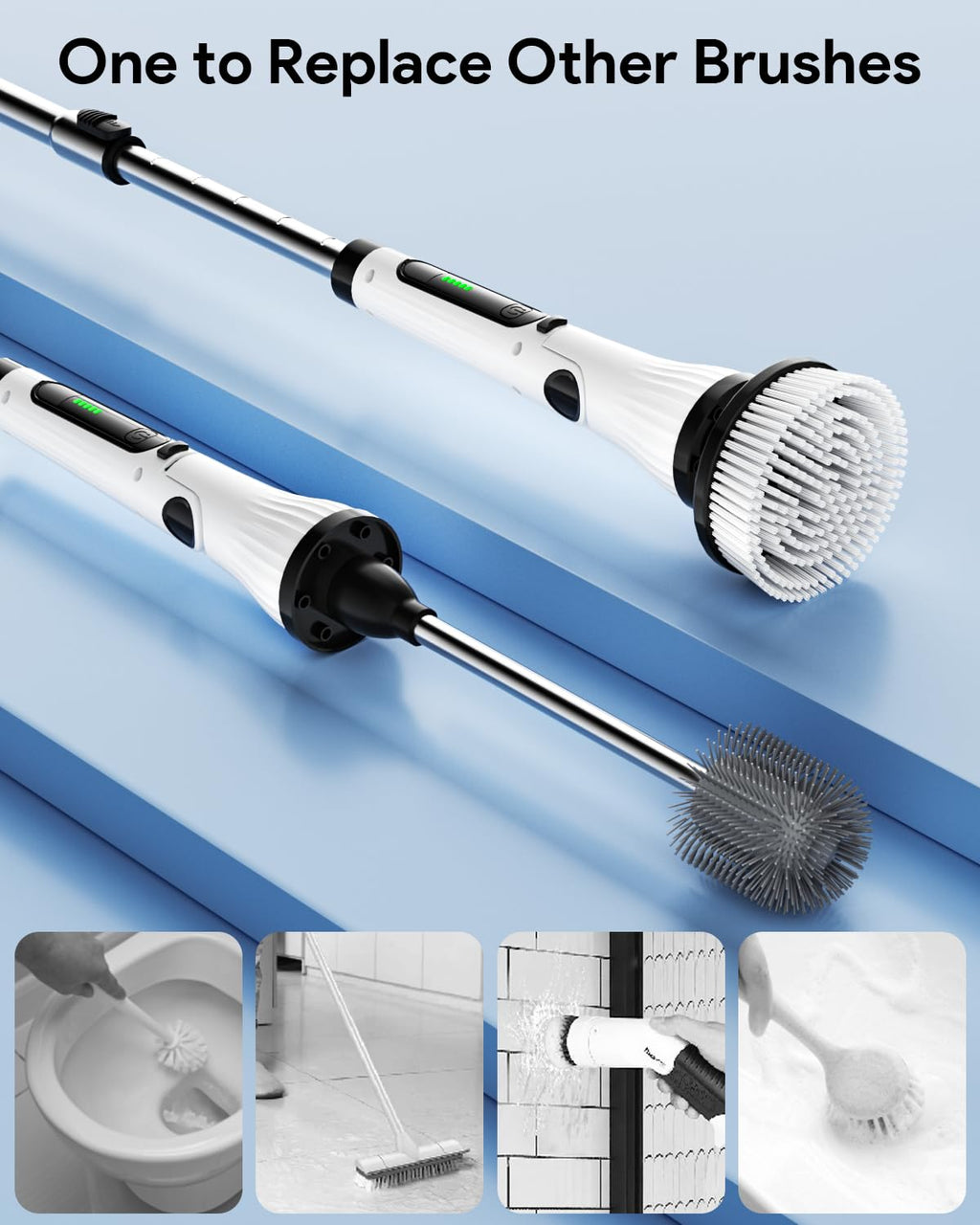 Leebein Electric Scrubber – 8 Brush Heads, 2 Speeds, 37-139cm Extendable Handle