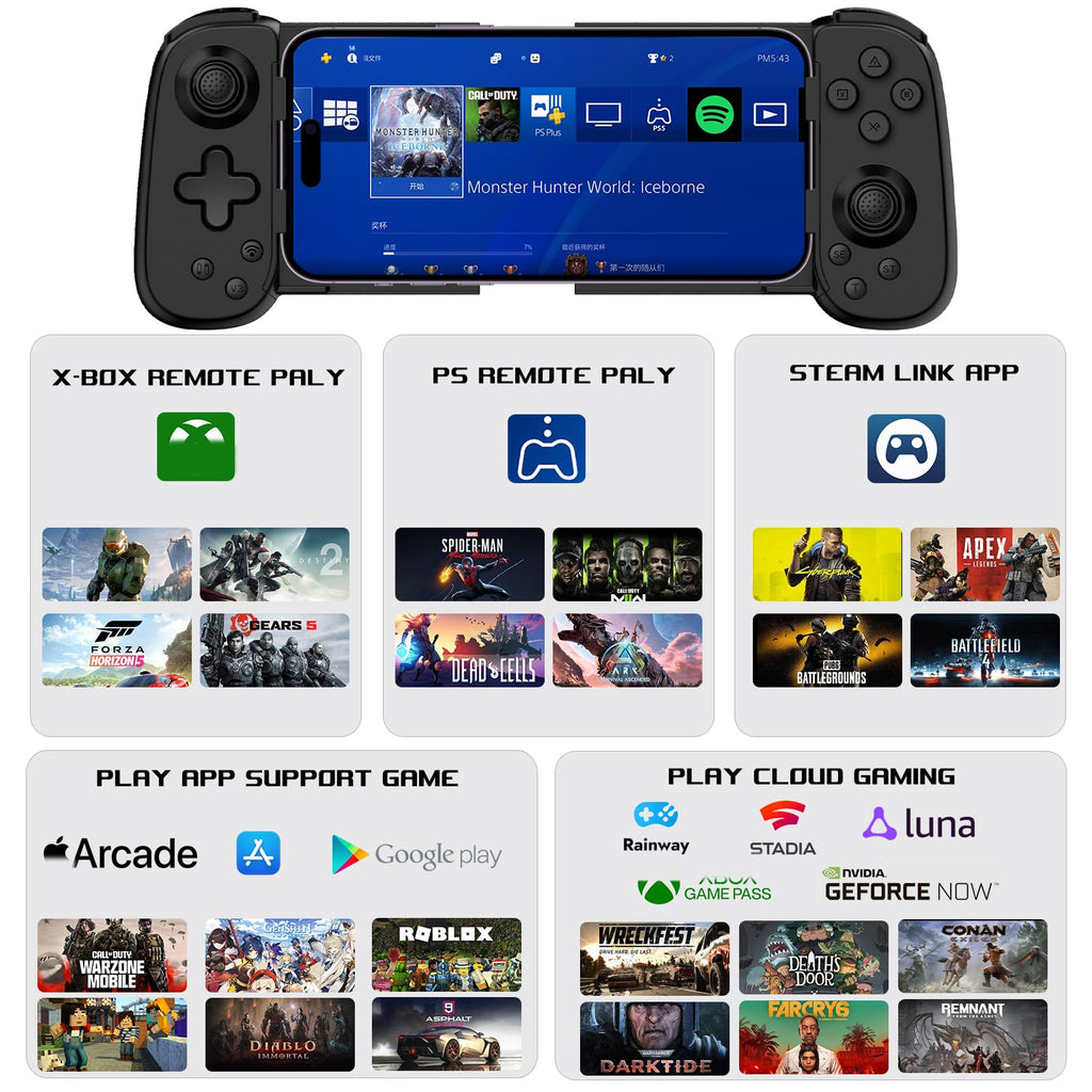 Wireless Mobile Gaming Controller Gamepad for iPhone, Android, PC, PS4 – Green Light
