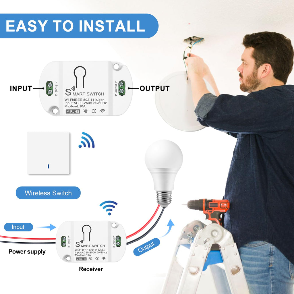 HNCY Wireless Light Switch Kit 230V – 3-Button RF 433MHz with Receivers