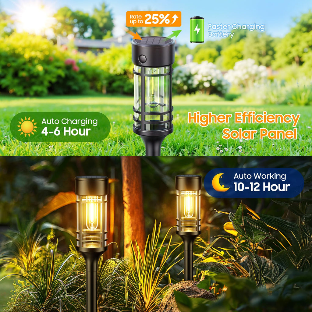 BUCASA Solar Garden Lights – Set of 8, IP65, Warm White Light