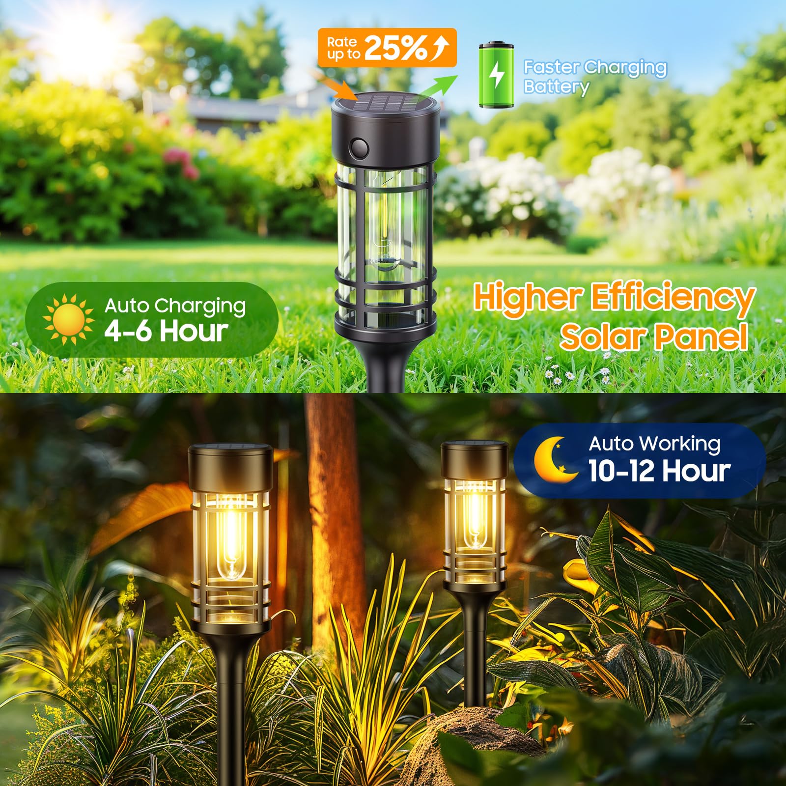 BUCASA Solar Garden Lights – Set of 8, IP65, Warm White Light