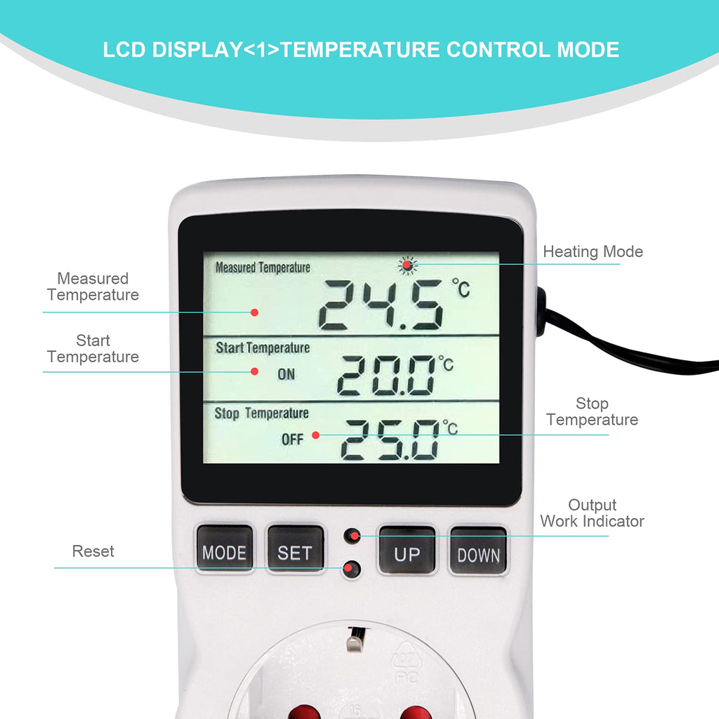 RUIZHI Digital Temperature Controller – Socket with Sensor, Heating and Cooling (EU Plug)