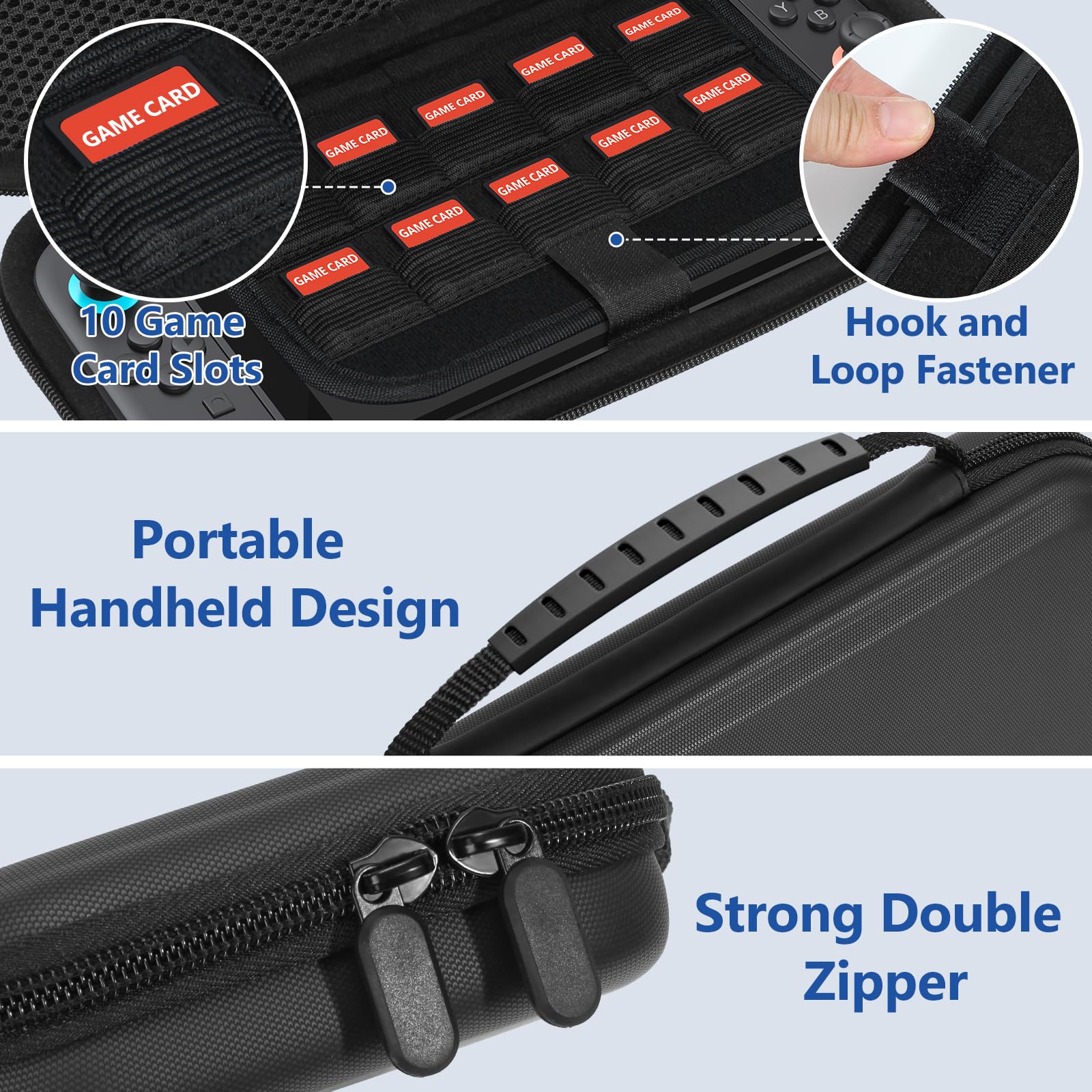 Switch 2 Console Case Travel Bag with 10 Game Slots - Black