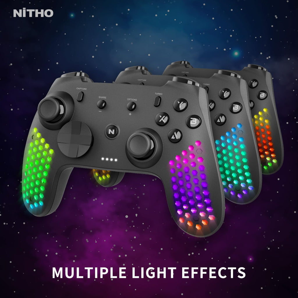 NITHO Wireless Controller for PC/Switch/Android/iOS 6-Axis Sensor RGB LED – Black