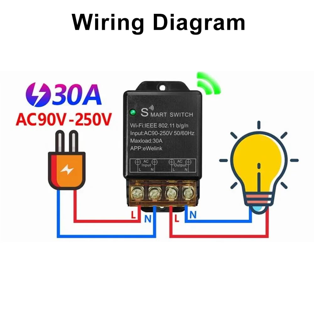 Moduł przekaźnika inteligentnego przełącznika WiFi 30A, sterowanie głosowe i timer zgodny z Alexą/Google Home