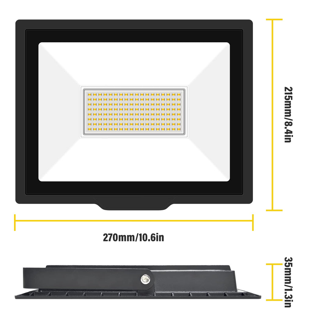 100W Outdoor LED Floodlights – 10000LM, IP66, Warm White (2-pack)